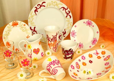 Porzellanmalerei auf Teller, Tassen, Gläser